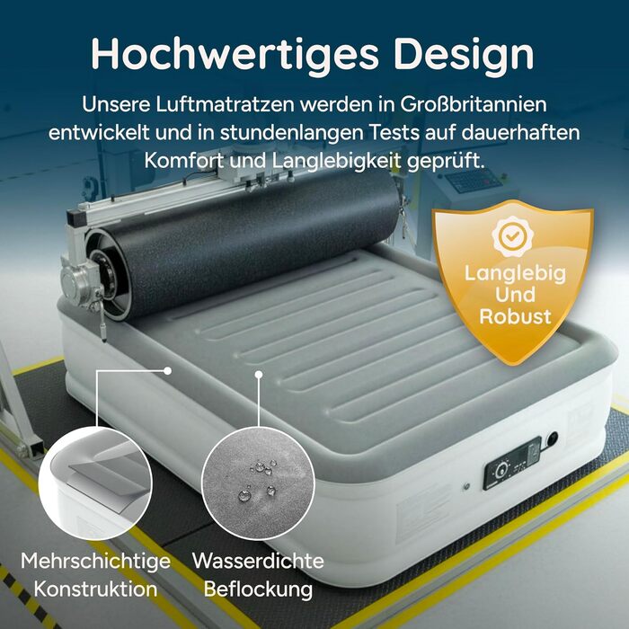 Надувний матрац Huddle Never Deflate Luxury King, переможець премії Good Housekeeping 2025 Air Mattress Award, технологія SlumberGuard з подвійним насосом, регульована жорсткість, вбудований насос та нічник з USB-портом