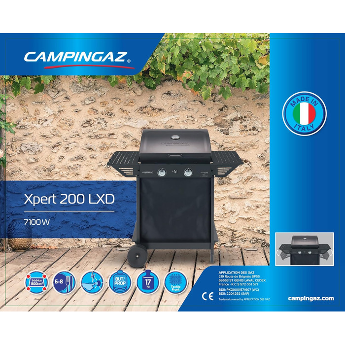 Газовий гриль Campingaz Xpert 200 LXD BBQ-візок з 2 алюмінізованими пальниками Кришка з термометром Потужність 7.1 кВт Решітка для підігріву 2 складані бічні столики