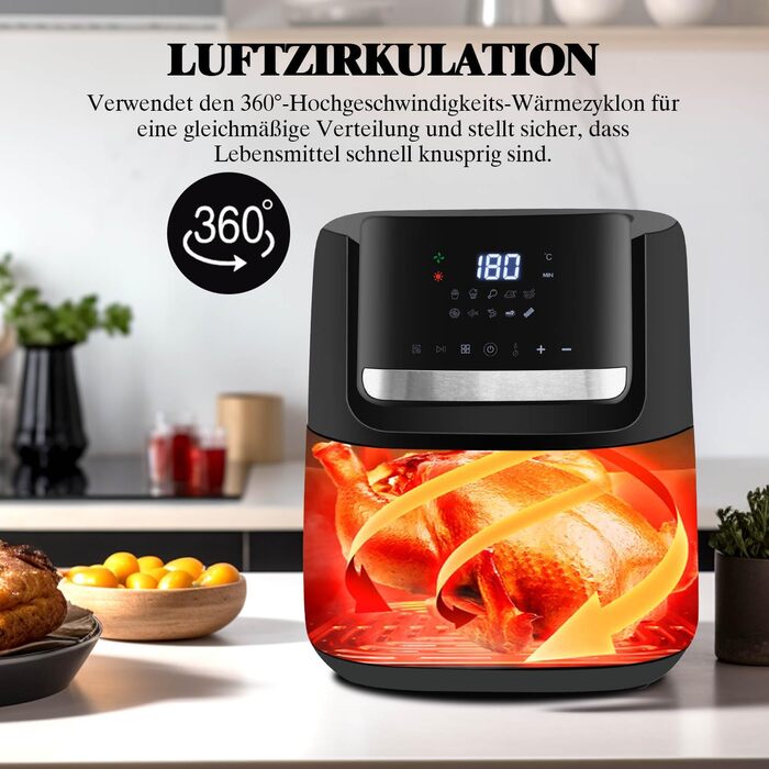 Цифрові фритюрниці SUPERLEX 7 літрів, фритюрниця 1600 Вт, фритюрниця XXL, фритюрниця 10 програм з підставкою, смаження у фритюрі без олії, гриль у духовці з регулюванням температури та таймером 7 літрів чорний
