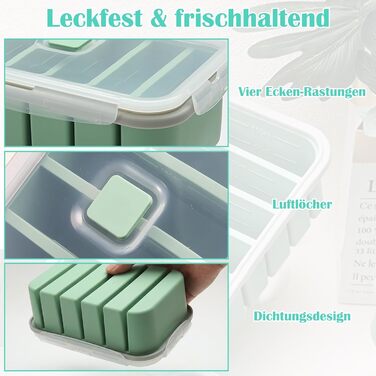 Контейнери для заморожування супів, 2 шт., силіконові лотки для заморожування на 6 відділень з кришками, герметичні та герметичні, підходять для супу, дитячого харчування, кубиків льоду, бульйону, соусу або масла, контейнери для заморожування кубиків льод