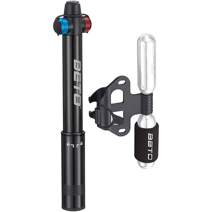 Міні-велосипедний насос з CO2-качалом, 19.5–31.5 см, 120–160 PSI (макс), алюмінієвий сплав, чорний/сріблястий