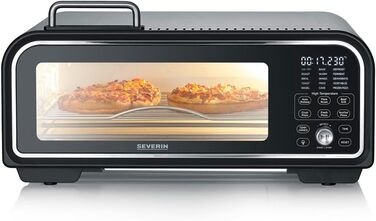 Цифрова піч для піци SEVERIN SERICO, електронна піч для піци з цифровим дисплеєм і безпечним сенсорним корпусом, діапазон температур 40 400C, 20 автоматичних програм, для внутрішнього та зовнішнього використання, чорна, PG 8575