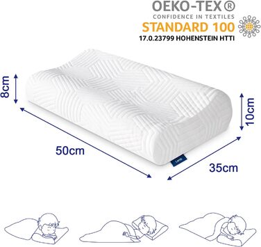 Подушка для шиї LAMB Pillow, ергономічна подушка для підтримки шиї з регульованою висотою з піни з ефектом пам&39яті з наволочкою, яку можна прати, 50x35 см, біла 1