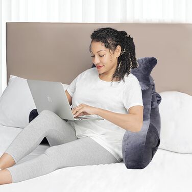 Подушка для читання для сидіння в ліжку або на дивані для дорослих, подушка для спини з кишенями, подушка для спини для дорослих, крісло-ліжко для відпочинку, читання, перегляду телевізора, ігор, темно-сірий