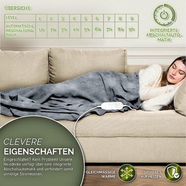 Плюшева ковдра з підігрівом 200 x 180 см Електрична ковдра з підігрівом та автоматичним вимиканням Затишна ковдра Функція таймера 9 температурних налаштувань Можна прати до 40C Цифровий дисплей 200 x 180 см Світло-сірий