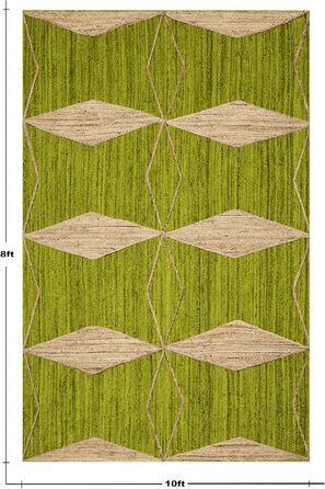 Килимок CASAVANI Kilim, 12 квадратів, бохо-килимок, плетений килимок, зелений / бежевий, джутовий килимок, пилосос, ручне ткацтво,