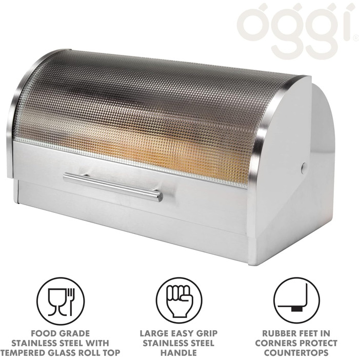 Настільна хлібниця Oggi, скло з нержавіючої сталі, 16,5 дюймів, 1,2 дюйма на 9 дюймів 16,5 дюймів, 1,2 дюйма на 9 дюймів