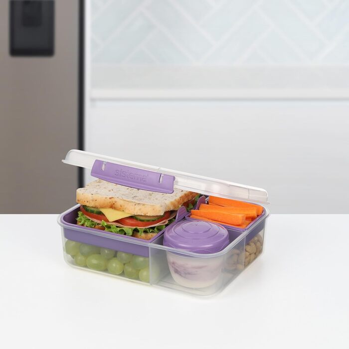 Ланчбокс Бенто-То-Го з роздільниками 1,65 л та контейнером для йогурту/фруктів Ланчбокс для дітей та дорослих Ліловий 1,65 л