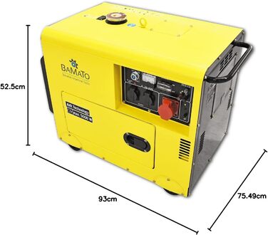 Дизельний генератор BAMATO BGE-5000D Технологія AVR 5000 Вт Електричний стартер 4-тактний дизельний двигун 7,9 к.с. Підключення 400 В, два підключення 230 В та один роз&39єм 12 В постійного струму