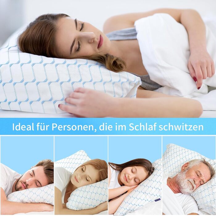 Подушка, подушка з піни з ефектом пам&39яті, охолоджувальна подушка, подушка для плоскої шиї, ортопедична подушка для сну на боці (синя хвиля, 40x60 см) Синя хвиля 40x60 см