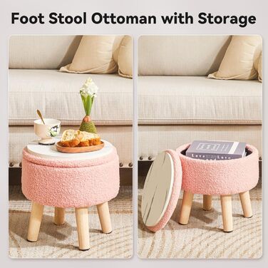 Дюймовий маленький пуф-пуф з місцем для зберігання, круглий пуф-підставка з м&39яким сидінням та кришкою, міні-пуф-підставка з оксамиту Teddy Velvet для дивана у вітальні, рожевий WBD006P 32Г x 32Ш x 33В см рожевий, 13-