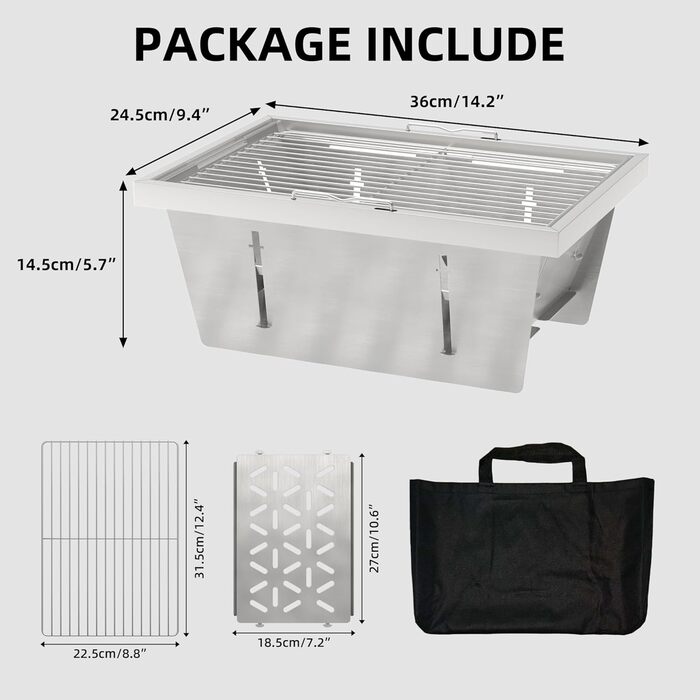 Кемпінговий гриль з вугіллям для столу IGT, складний кемпінговий гриль, портативний невеликий складний гриль з нержавіючої сталі з сумкою, портативний гриль для пікніка для вечірок на свіжому повітрі