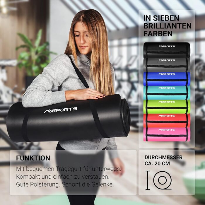 Гімнастичний килимок MSPORTS Studio 183 x 61 x 1,0 або 1,5 см У комплекті плакат із вправами та ремені для перенесення Нешкідливий для шкіри - килимок для фітнесу без фталатів - дуже м&39який Килимок для йоги антрацитового кольору 183 x 61 x 1,5 см