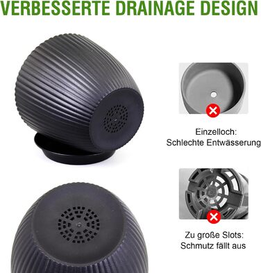 Набір з 8 квіткових горщиків з блюдцями, 19/17,5/16,5/16/14/13/11,5/10 см, пластикові кашпо, гідропонні горщики, набір квіткових горщиків, ідеально підходить для кімнатних та балконних садів, чорний 19/17,5/16,5/16/14/13/11,5/10 см, чорний