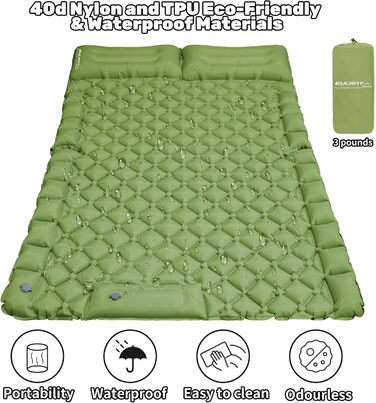 Надувний матрац EULANT SUV для багажника автомобіля, ліжко для автомобіля Tesla Model Y, портативний автомобільний матрац з подушкою, подвійний кемпінговий килимок для сну для подорожей/багажника, матрац для сну автомобіля - зелений
