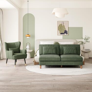 Місний диван Vesgantti Cord без підлокітників, 166 см. Сучасний тримісний диван з подушками, комбінований диван, ідеально підходить для вітальні, спальні, офісу, збирається без інструментів, 166 * 88 * 84 см. Зелений 3-місний диван., 3-