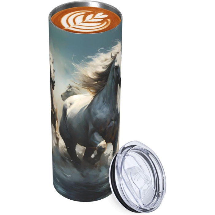 Кухоль з прямою трубочкою, дизайн коні, що біжать по річці, друкований, підходить для кемпінгу, офісу та дому, 590 мл