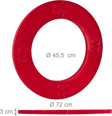 Захисне кільце для дротиків Relaxdays R7, 4 шт., для мішені для дротиків 45 см, міцний настінний захист, EVA, загальний діаметр 72 см, червоне, одинарне