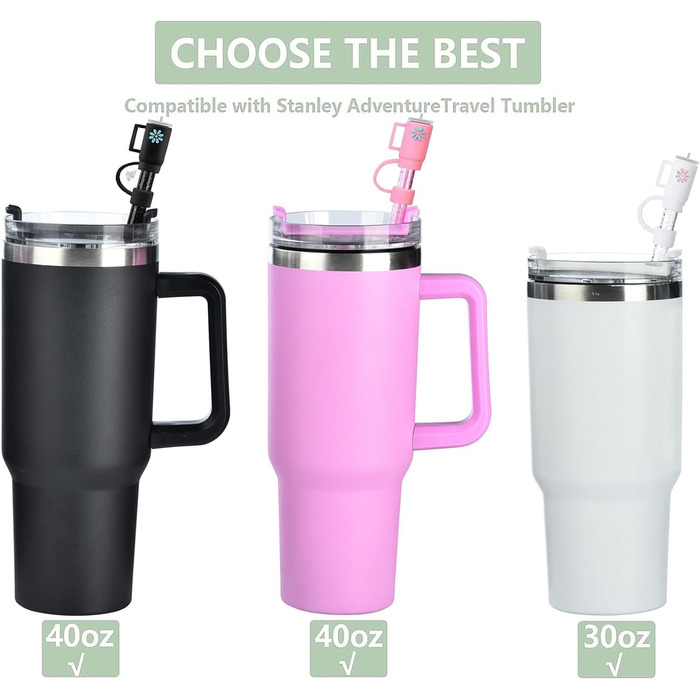 Змінні блискучі соломинки та чохли для чашки Stanley Adventure Travel Tumbler Cup 40 унцій, багаторазові, сумісні з чашками Stanle