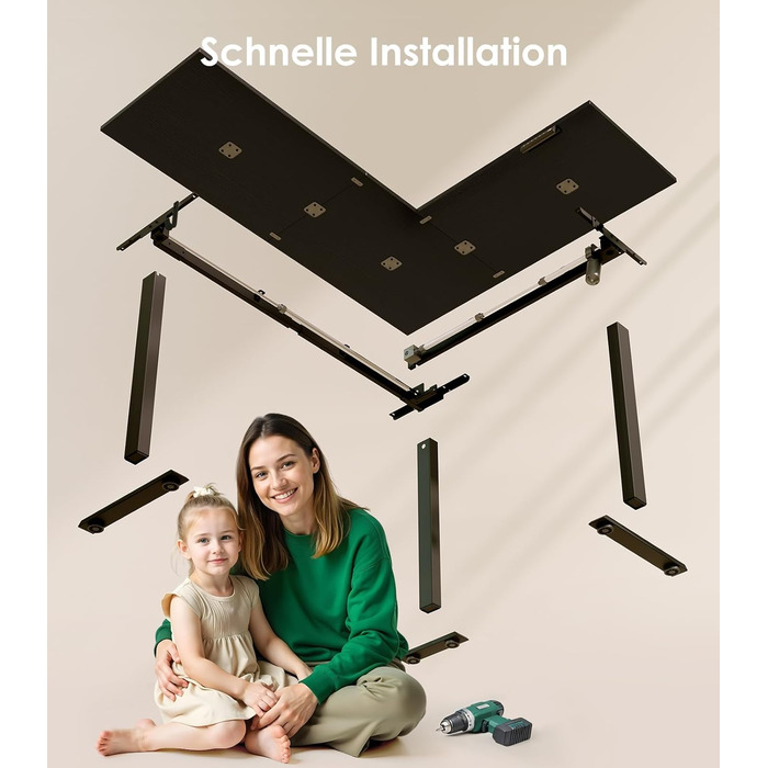 Подібний стіл OffiGo з регульованою висотою, 160 x 120 см, кутовий стіл з електричним регулюванням висоти, ергономічний стіл для роботи сидячи та стоячи, комп&39ютерний стіл, чорний, 160 x 120 см