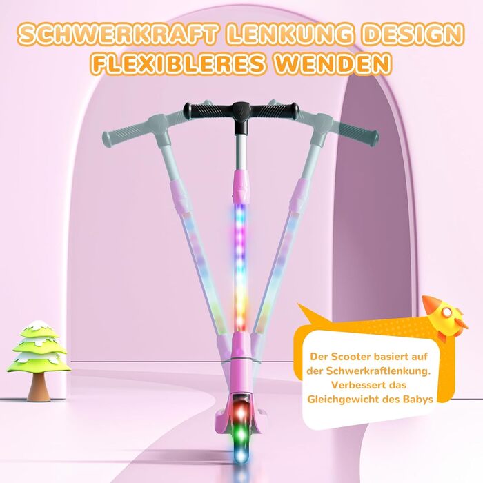 Дитячий електросамокат SISIGAD (6-10 років), 5,3-дюймовий дитячий електросамокат з миготливими світлодіодними вогнями та 3 регульованими висотами, двигун 45 Вт, макс. 10 км/год, максимальне навантаження 70 кг, YD531S рожевий-2