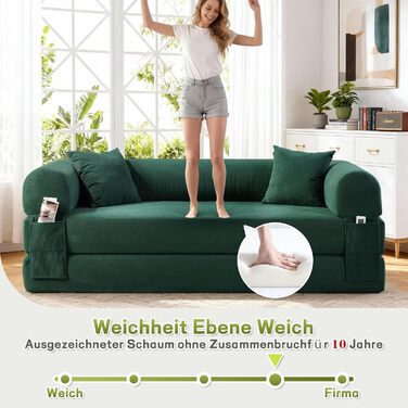 Диван BMMB з функцією сну, 203 см 3-місний диван без кісток, розкладний диван-ліжко з 2 подушками, сучасний розкладний диван-ліжко для вітальні/спальні (темно-зелений, 8025) Темно-зелений 8025