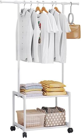 Вішалка для одягу Matybobe з полицями для підвішування сумок для одягу, портативна вішалка для одягу з місцем для зберігання взуття, 3-рівнева взуттєва полиця для шафи в передпокої, біла (3-рівнева) Білий 19W