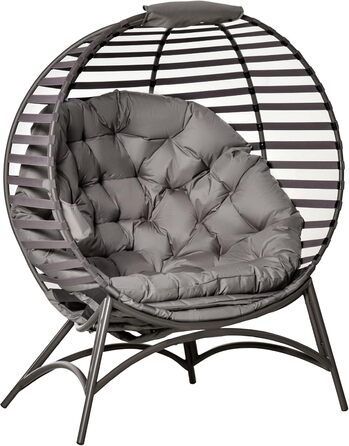 Крісло Outsunny Papasan Садове крісло з подушкою Плетене крісло Овальне крісло для відпочинку Складний кошик для балкона Патіо Indoor Пісок Коричнева сталь 118 x 75 x 139 см