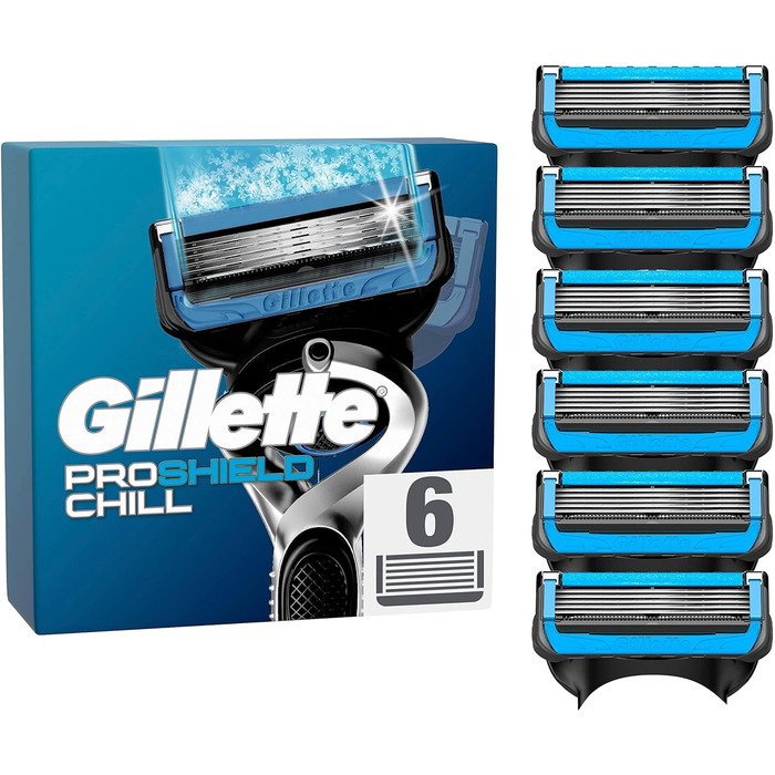 Леза для бритв Gillette ProShield Chill, 6 змінних лез для вологих бритв чоловічі з 5-кратним лезом, виробництво Німеччина