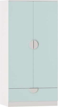 Дитяча шафа Sandnes з 2 дверима та 1 шухлядою, штанга для одягу, дитяча кімната, 123 x 60 x 40 см, м&39ятно-зелений/білий