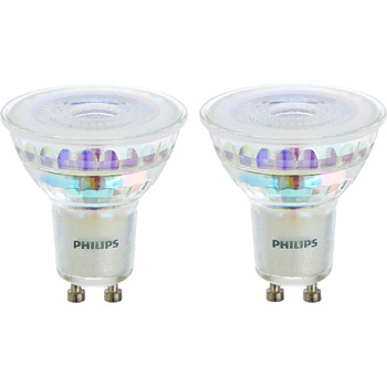 Лампи Philips LED Classic GU10 Warm Glow (50 Вт), світлодіодні плями з рефлектором із регулюванням яскравості та теплим білим світлом, енергозберігаючі лампи з тривалим терміном служби (50 Вт, 2 упаковки, без регулювання яскравості)