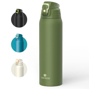 Пляшка для води SANTECO із запобіжником протікання, термопляшка з нержавіючої сталі 1,5 л без BPA, ізольована пляшка з футляром для перенесення, пляшка для води, яку можна мити в посудомийній машині, для подорожей та кемпінгу, мохово-зелена 1500 мл