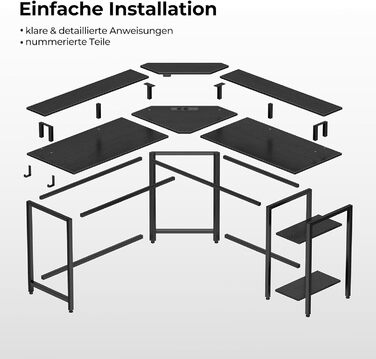 Г-подібний стіл Rolanstar, 134,5 x 117,5 x 86,9 см, метал / дерево, чорний