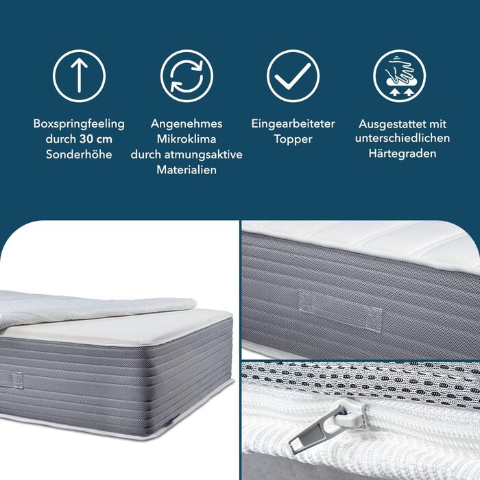 Матрац із пружинним блоком 90x200 см, висота 30 см, двосторонній матрац H2 та H3 з літнім та зимовим боковинами, 100-денний пробний період, матрац для ліжок із пружинним блоком, ефект пам&39яті, сертифікований Oeko-Tex 100, 90 x 200 см