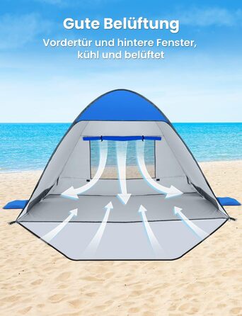 Пляжний навіс Glymnis з дверима на блискавці, захист від ультрафіолету 50, вітрозахисний, невеликий розмір у упаковці, синій, для 1-2 осіб