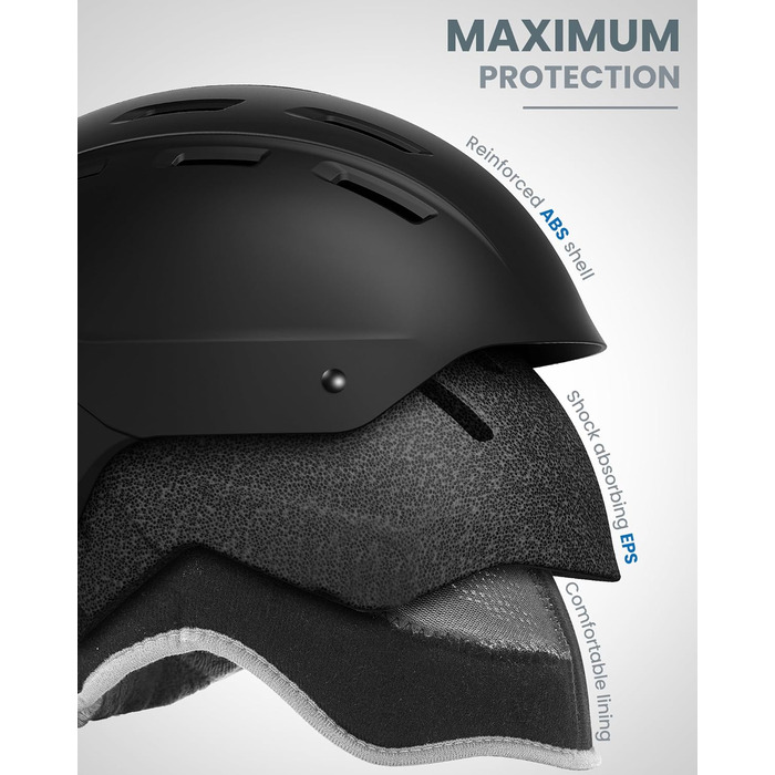 Шолом для сноуборду OutdoorMaster з лижними окулярами, лижний шолом та козир 2-в-1, знімні окуляри, захисна піна EPS та 14 вентиляційних отворів для охолодження, снігові шоломи для чоловіків, жінок та молоді, матово-чорний, розмір L