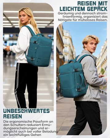 Рюкзак Suradar для ручної поклажі 40x30x20 см для Ryanair, Wizzair, малий рюкзак для ручної поклажі, літак, 24 л, дорожній рюкзак, сумка 40x30x20 см, рюкзак для ручної поклажі під сидінням для ноутбука 15,4 дюйма, колір павиного синього, F-pavion blue 40x