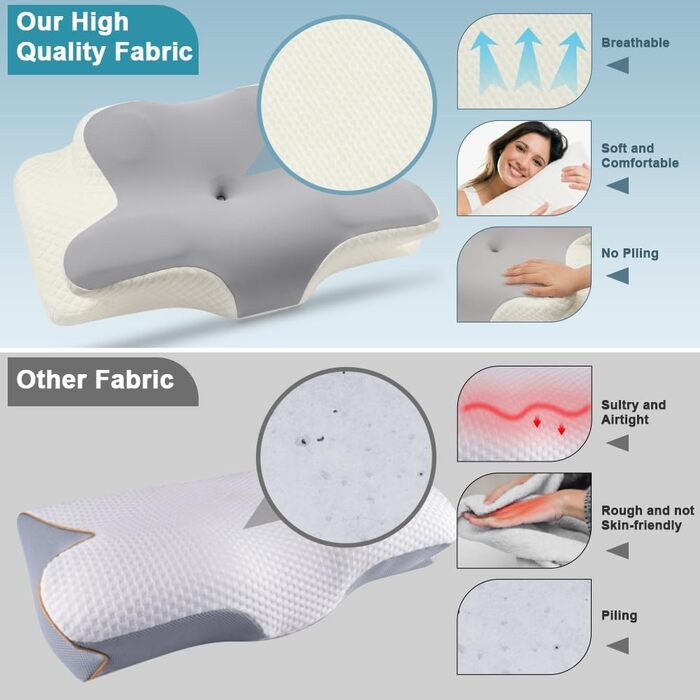 Подушка для шиї OSDUE, подушка з піни з ефектом пам&39яті, ергономічна подушка, подушка для сну на боці, спині та животі (сіра) світло-сіра