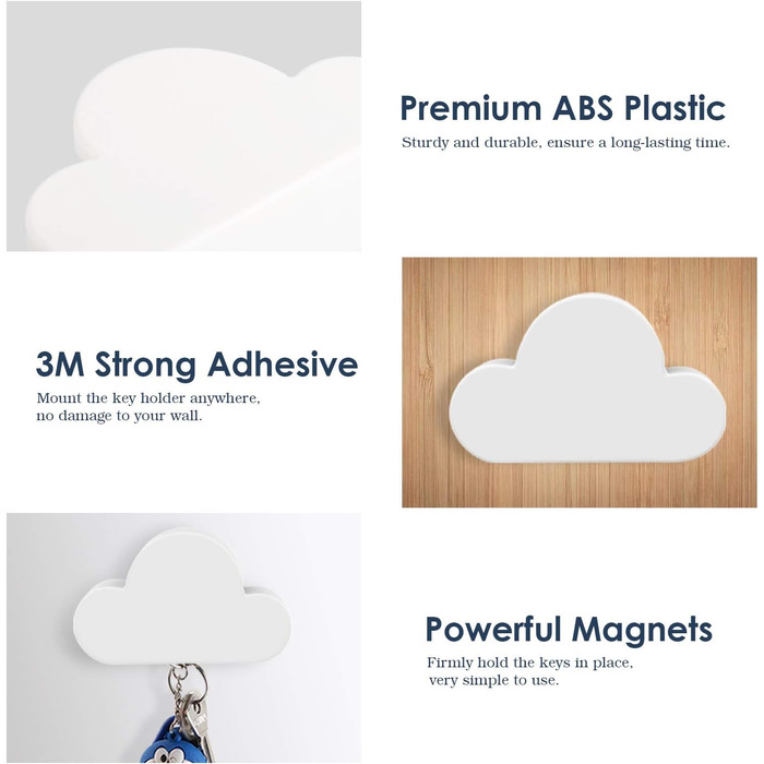 Тримач для ключів MoKo магнітний, 2 шт. для наклеювання, гачок для ключів без свердління для стіни - білий