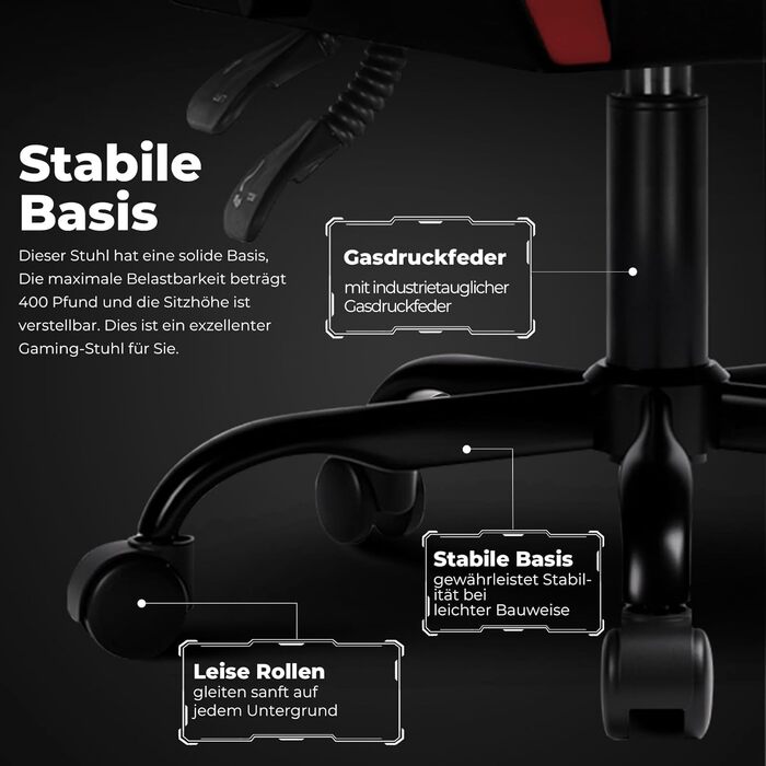 Ігрове крісло GTPLAYER, ергономічне офісне крісло з регульованим підголівником та поперековою опорою, ігрове крісло, червоне