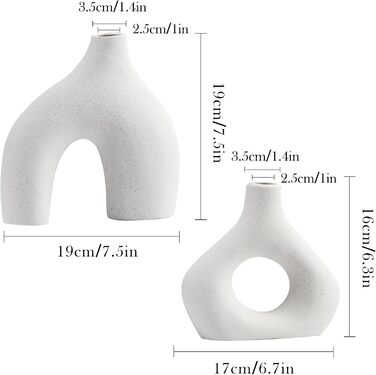 Круглі матові вази для пончиків набір з 2, ваза біла, керамічна ваза для трави пампаси, квіткова ваза для бохо-скандинавського мінімалізму сучасна, декоративна ваза для вітальні, весілля, вечірки, офісу та спальні середнього білого кольору