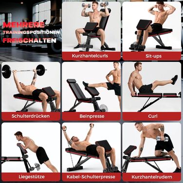 Складана лава для силових тренувань, багатофункціональна лава для фітнесу 8-в-1, вантажопідйомність 400 кг, лава для силових тренувань, регульована лава для домашнього спортзалу, тренування всього тіла, римська лава для силових тренувань, тренажер для спи