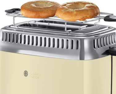 Тостер Russell Hobbs на 2 скибочки ретро з нержавіючої сталі кремовий (дисплей зворотного відліку в ретро-дизайні, в т.ч. решітка