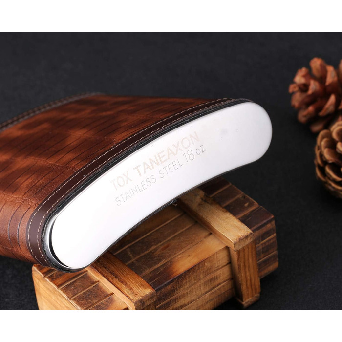 Фляжка з візерунком під крокодилячу шкіру, нержавіюча сталь, 510 мл/18 унцій, велика місткість, для віскі, лікеру, обгорнута штучною шкірою, TANEAXON 18 унцій E. Візерунок під крокодилячу шкіру