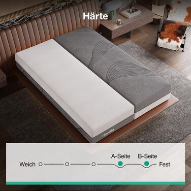 Матрац Novilla DualComfort 90x200 см, 9-зонний матрац з холодної піни з гелем та зеленим чаєм, висота 25 см, двосторонній матрац H3 та H4, сертифікований Oeko-Tex, повітропроникний та пральний чохол, висота 25 см, 90 x 200 см