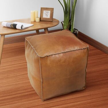 Пуф-табурет Пуф ручної роботи зі штучної шкіри без наповнювача, 45 см, наповнювач своїми руками з перероблених матеріалів, екологічно чистий, коричневий, витримує до 100 кг, для вітальні та спальні