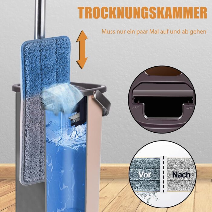 Набір швабр Midyb з відром, швабра для підлоги та відро з 6-ма насадками для вологого та сухого прибирання, швабри з мікрофібри дл