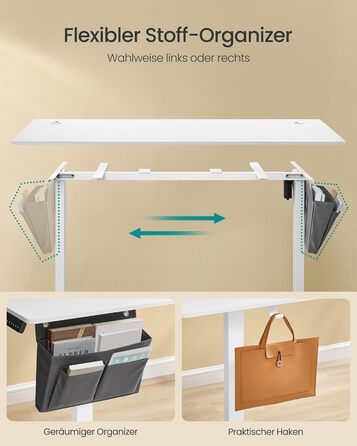 Електричний письмовий стіл SONGMICS з регульованою висотою, 160 x 70 см, безступінчасте регулювання, функція пам&39яті з 4 рівнями висоти, колір хмарно-білий LSD136W01 160 x 70 см