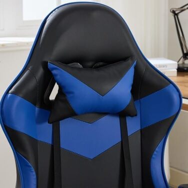 Геймерське крісло з функцією масажу та підставкою для ніг - Ергономічне офісне крісло з опорою для голови та попереку, регулювання висоти, поворот на 360, вантажопідйомність 150 кг, гоночний дизайн, чорний/синій, 116,5 x 52,0 x 64,5 см