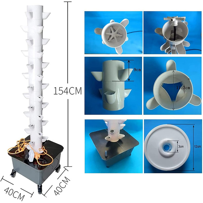 Гідропонна система CAZARU, 45 отворів, 15-ярусний набір для гідропонного вирощування, система безґрунтового вирощування, аеропонна вежа з гідратаційним насосом, таймером, адаптером, грядкою для посіву та сітками